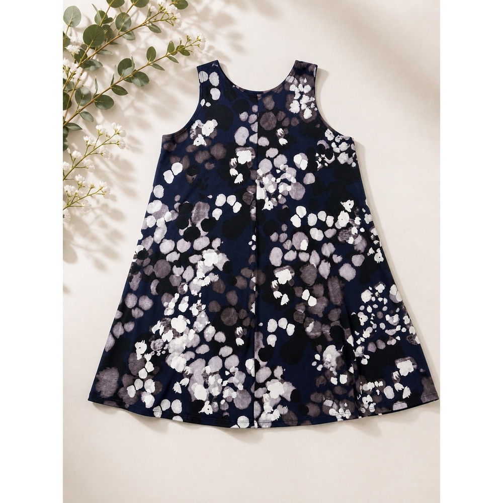 Clara Sunwoo Navy Abstract Bubble Print A-Line Sleeveless Tunic Top Small